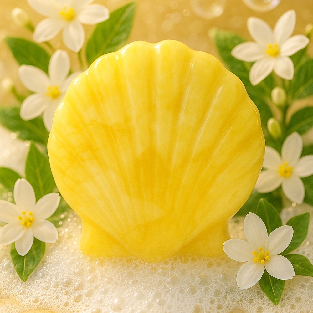 Hand Crafted “Jasmine Dreams” Scented Seashell Shaped Lathering Aloe Soap Bar